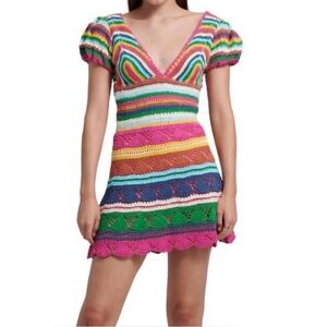 Love the Label | Larona multicolor crochet knit mini dress open back sz small